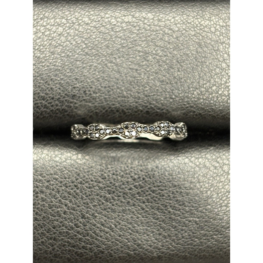EUC Sterling Silver Black Cubic Zirconia Eternity Band Size 9 F2